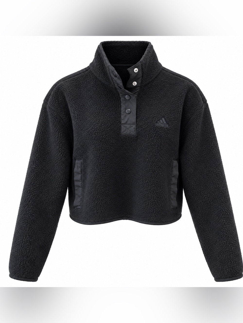 adidas Women’s Black Polar Fleece Half Snap Cropped Pullover Size S